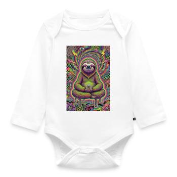 Psychedelic Meditating Sloth - Organic Longsleeve Baby Bodysuit - white - Front