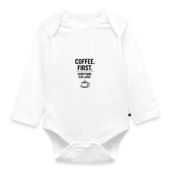 Coffee First – Minimalist Coffee Design - Organic Longsleeve Baby Bodysuit - white - Front