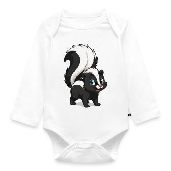 Cute Skunk Cartoon Motif - Organic Longsleeve Baby Bodysuit - white - Front