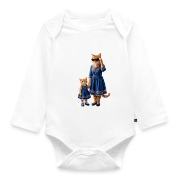 Minettes Story – Ginger Cat Mom & Kitten - Organic Longsleeve Baby Bodysuit - white - Front