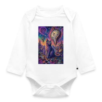 Cosmic Cat and Melting Clocks - Organic Longsleeve Baby Bodysuit - white - Front