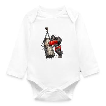 Gorilla Boxer Punching Bag Barrel Zinc - Organic Longsleeve Baby Bodysuit - white - Front