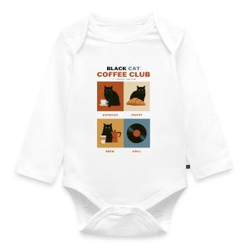 Black Cat Coffee Club Panels - Organic Longsleeve Baby Bodysuit - white - Front
