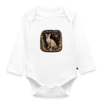 Devon Rex Mom in Gold Frame - Organic Longsleeve Baby Bodysuit - white - Front
