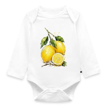Lemon Watercolor Freshness - Organic Longsleeve Baby Bodysuit - white - Front