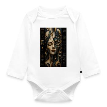 Geometric face in steampunk mosaic - Organic Longsleeve Baby Bodysuit - white - Front