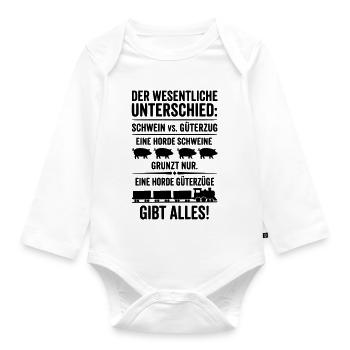 Güterzug VS Schweinehorde - Baby Bio-Langarm-Body - Weiß - Vorne