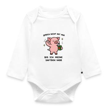 Kawaii Schwein mit Saftbox - Baby Bio-Langarm-Body - Weiß - Vorne
