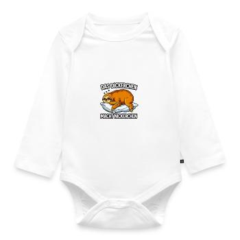Sloth on pillow Fat takes nap - Organic Longsleeve Baby Bodysuit - white - Front