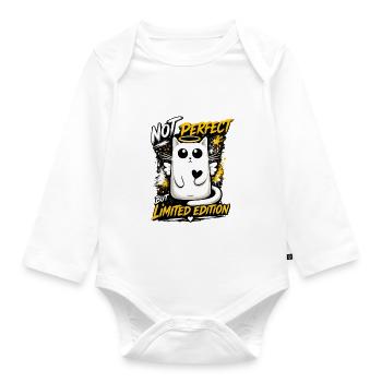 Not Perfect – Limited Cat Edition - Organic Longsleeve Baby Bodysuit - white - Front