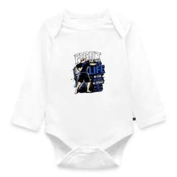 Fight for Your Life – Blue Power Motif - Organic Longsleeve Baby Bodysuit - white - Front