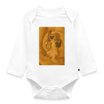 Mila Fluffy cuddly dog with toy friends - Organic Longsleeve Baby Bodysuit - white - Front