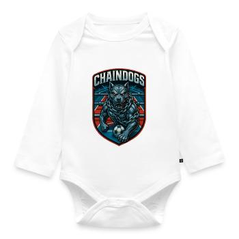 Dog Chained Football Patch - Organic Longsleeve Baby Bodysuit - white - Front