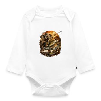 Gone Fishin: Elephant Fishing - Organic Longsleeve Baby Bodysuit - white - Front