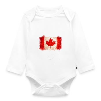 Watercolor Maple Leaf Flag - Organic Longsleeve Baby Bodysuit - white - Front