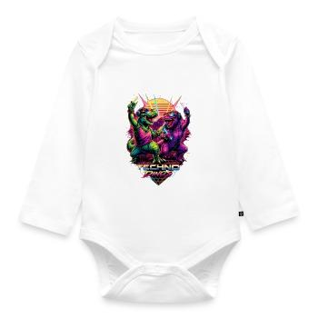 Techno Dinos – Bass aus der Urzeit - Baby Bio-Langarm-Body - Weiß - Vorne