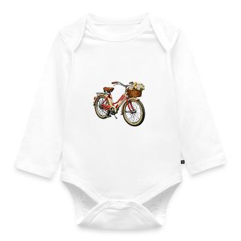 Vintage Bicycle with Flower Basket - Organic Longsleeve Baby Bodysuit - white - Front