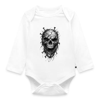 Skull With Nails Gothic Horror Grafik - Baby Bio-Langarm-Body - Weiß - Vorne