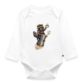 Kaffee Raketen-Waschbär - Baby Bio-Langarm-Body - Weiß - Vorne