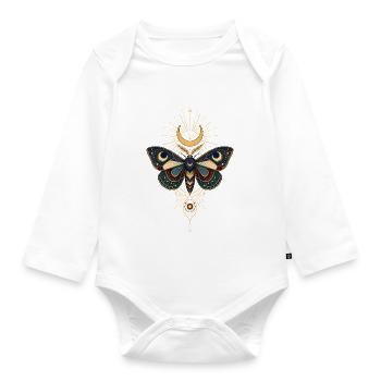 Goldener Mondschmetterling mit Sternenstrahlen - Baby Bio-Langarm-Body - Weiß - Vorne