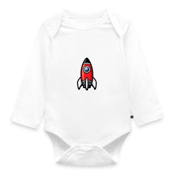 Comic Rakete Retro - Baby Bio-Langarm-Body - Weiß - Vorne