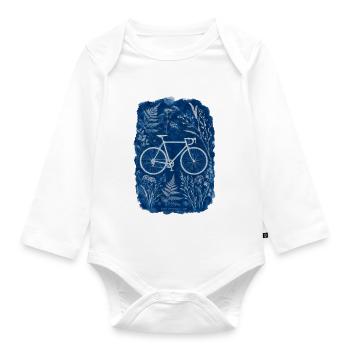 Botanical Bike Cyanotype Blue - Baby Bio-Langarm-Body - Weiß - Vorne