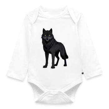 Schwarzer Wolf mit gelben Augen - Baby Bio-Langarm-Body - Weiß - Vorne