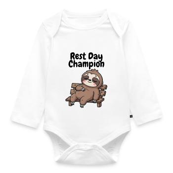Ruhetag-Champion Faultier - Baby Bio-Langarm-Body - Weiß - Vorne