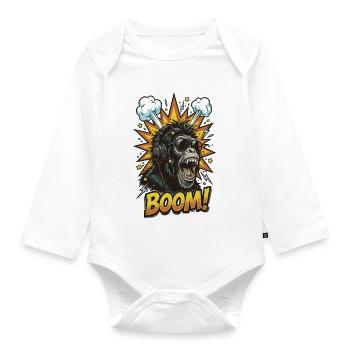 Cooler Schimpanse mit Kopfhörer Comic Design - Baby Bio-Langarm-Body - Weiß - Vorne