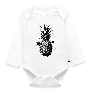 Pineapple Spray Black - Organic Longsleeve Baby Bodysuit - white - Front