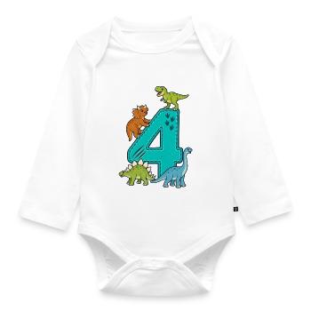 4e anniversaire Dinosaure 4 ans - Body Bébé bio manches longues - blanc - Devant