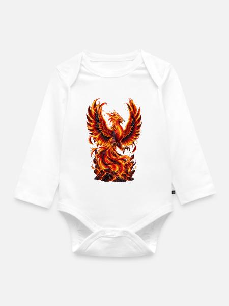 Feuerphönix – Flammenvogel - Baby Bio-Langarm-Body - Weiß