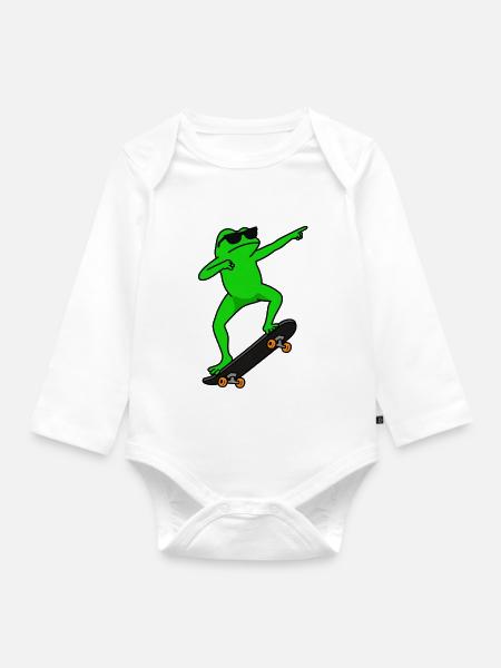 Grüner Skatefrog mit Sonnenbrille - Baby Bio-Langarm-Body - Weiß