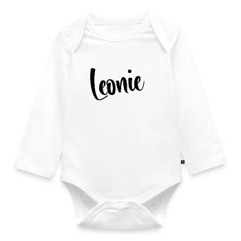 Name - Leonie - Organic Longsleeve Baby Bodysuit - white - Front