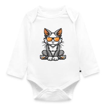 Cat Cool Comic - Organic Longsleeve Baby Bodysuit - white - Front
