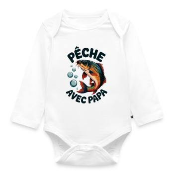 Pêche avec papa T-shirt de pêche pour enfants - Body Bébé bio manches longues - blanc - Devant