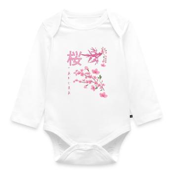 Sakura, fleur de cerisier, dragon, Japon, fleurs - Body Bébé bio manches longues - blanc - Devant