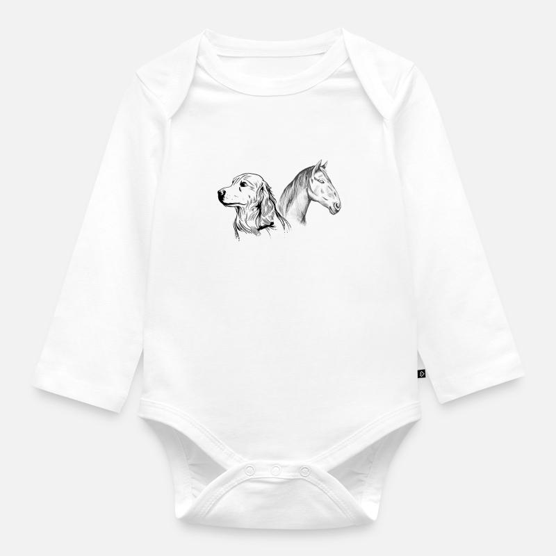 Chien cheval cavalière propriétaire de chien dessiné - Body Bébé bio manches longues - blanc