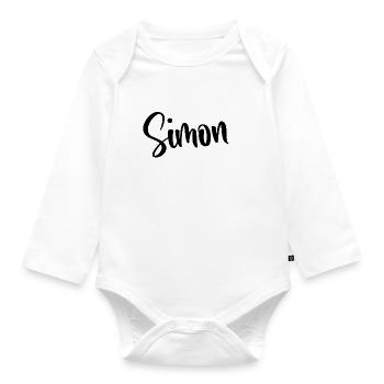 Vorname Simon - Baby Bio-Langarm-Body - Weiß - Vorne