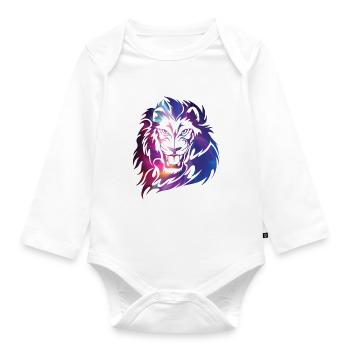 Fantasy lion face mane - Organic Longsleeve Baby Bodysuit - white - Front