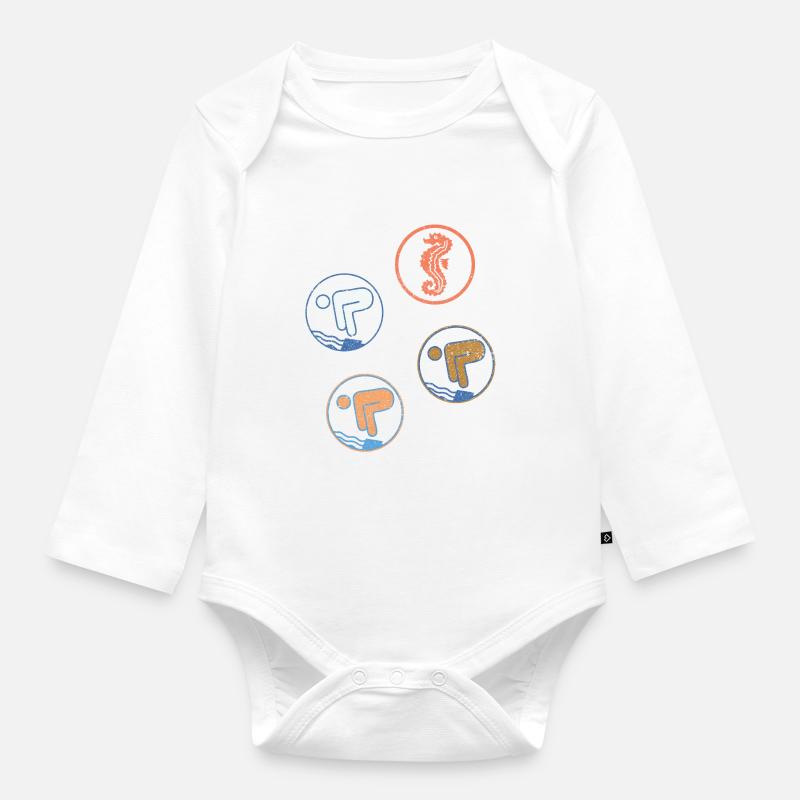 Schwimmabzeichen Seepferdchen Freischwimmer - Baby Bio-Langarm-Body - Weiß