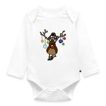Rennais avec nez rouge Position de Yoga Motif de Noël - Body Bébé bio manches longues - blanc - Devant
