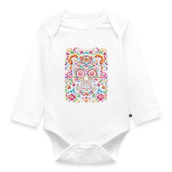 Dia de Los Muertos Sugar Skull Halloween - Organic Longsleeve Baby Bodysuit - white - Front