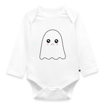 Halloween T-shirt Ghost Spooky Cute Shirt - Organic Longsleeve Baby Bodysuit - white - Front