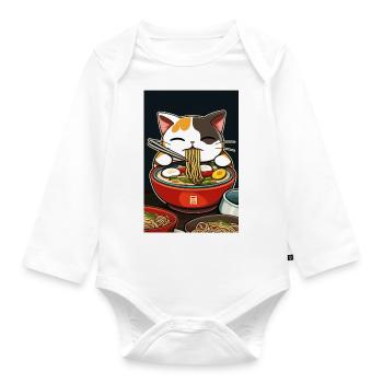 Cat Japanese Ramen Otaku Anime - Organic Longsleeve Baby Bodysuit - white - Front