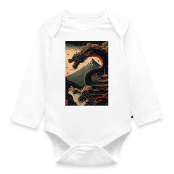 Japanischer Drache Chinesischer Drache Häuser Berg - Baby Bio-Langarm-Body - Weiß - Vorne