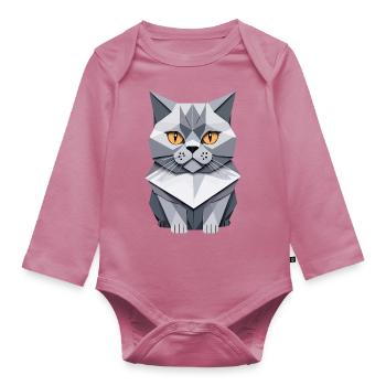 Chat British Shorthair Origami - Body Bébé bio manches longues - mauve - Devant