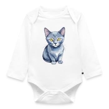 Chat bleu russe Aquarelle - Body Bébé bio manches longues - blanc - Devant