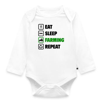 Eat, sleep, farm, repeat - Organic Longsleeve Baby Bodysuit - white - Front