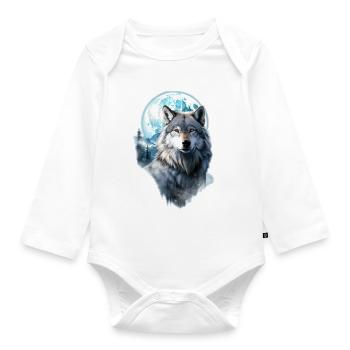 Wolf Mond Wald - Baby Bio-Langarm-Body - Weiß - Vorne